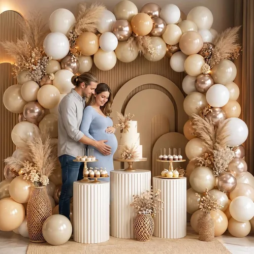 Miniatura 6 de Paquete de 60 globos de 12 pulgadas con temática de arena blanca, globos beige cromado, metálico, champán, piel y crema neutro, decoraciones
