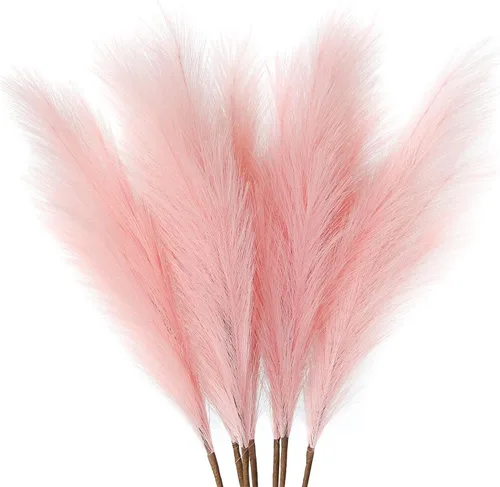 Miniatura 10 de ZIFTY - Hierba de la pampa sintética decorativa 6 unidades de 17 pulgadas de hierba pomposa esponjosa corta decorativa bohemia flor falsa hierba