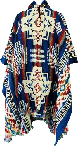 Miniatura 2 de Los ponchos de alpaca para adultos, hombres o mujeres son ponchos hechos a mano por artesanos nativos que hacen el poncho más suave., Azul Mar