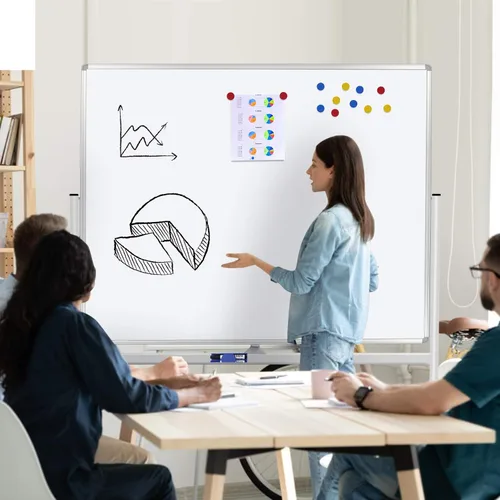 Miniatura 6 de H-Qprobd Pizarra blanca móvil de 60"x48" pulgadas de doble cara magnética de borrado en seco sobre ruedas - Pizarras blancas rodantes comerciales