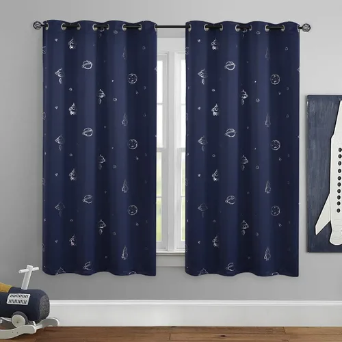Miniatura 2 de Vangao - Cortinas opacas azul marino para dormitorio de niños, tema espacial, para niños, guardería, habitación de niñas, 63 pulgadas de largo