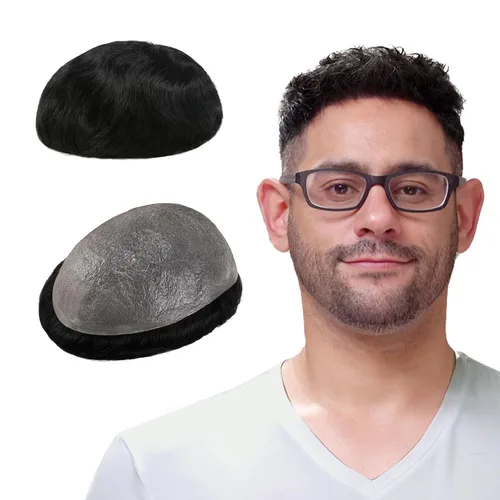 Lordhair Toupee para hombres con cabello humano 100% europeo 8x10 pulgadas para hombres 0.001 in sistema de cabello de piel ultra fina para todos