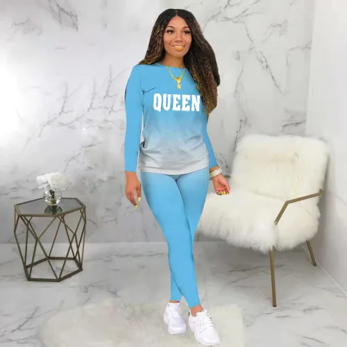 Miniatura 2 de MRSYVES Conjunto de 2 piezas de teñido anudado para mujer, sexy, talla grande, manga larga, tops y pantalones, conjuntos deportivos deportivos