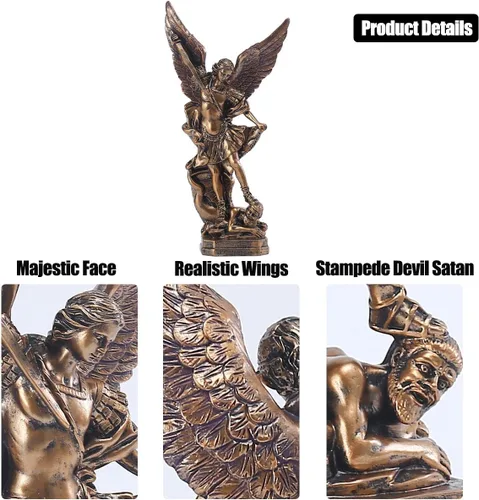 Miniatura 3 de QIANLING Estatua de San Miguel Arcangel de 12.5 pulgadas, estatua de San Miguel en resina bronceada, figuras de la colección de San Miguel Arcángel