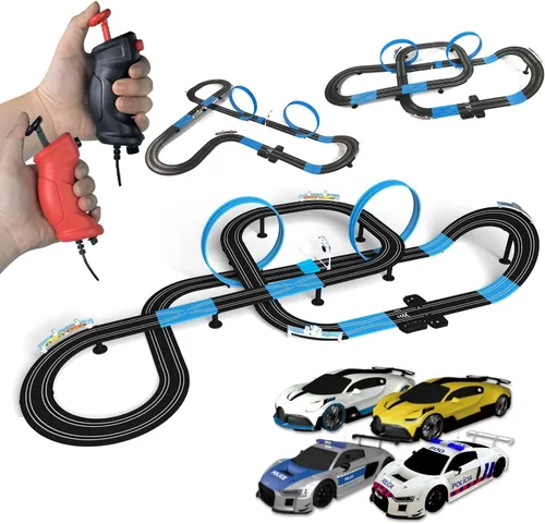 Miniatura 11 de Conjunto de pista de carreras de coches con ranuras AGM MASTECH, serie de alta velocidad, pista doble con 4 coches de carreras con licencia, 2 Caja