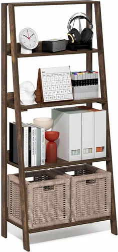Miniatura 8 de Furinno Estantería de escalera de 4 niveles, estantería con diseño de marco abierto, estantes de almacenamiento de pie, estante de almacenamiento