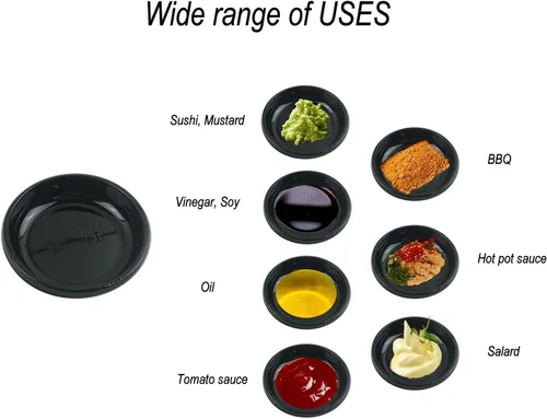 Miniatura 3 de 100 mini platos de salsa de inmersión de 3.11 x 3.11 pulgadas, juego de platos redondos desechables de plástico para salsa de soja negra, bandeja