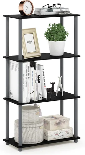 Miniatura 110 de Furinno Turn-N-Tube - Estantería de exhibición multiuso, de 4 niveles, con tubos clásicos, color nogal de Columbia y negro Columbia Nogal/Negro