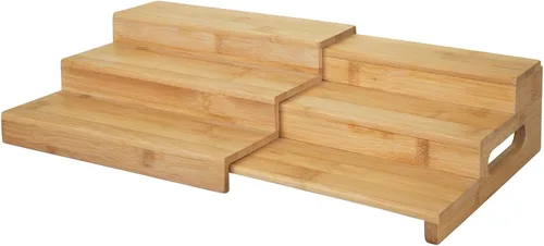 Miniatura 9 de mDesign Organizador de especias ajustable y expandible de bambú con 3 niveles de almacenamiento para armario de cocina, encimera, estante
