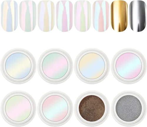Miniatura 12 de AIMEILI Polvo de uñas de cromo perlado, vegano, libre de crueldad, 12 colores Aurora Metálico Holográfico efecto espejo pigmento para arte de uñas