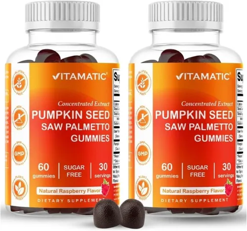 Vitamatic 2 Paquetes de Gomitas de Semillas de Calabaza Sin Azúcar - 3000 mg Equivalentes Por Porción (de Extracto 20:1 y 10:1 de 200 mg) - Hechas