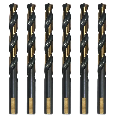 Juego de 6 brocas helicoidales HSS de 3/8 pulgadas de oro negro, punta dividida de 135 grados, broca de metal Jobber, uso general para uso en acero