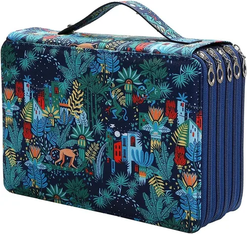 Miniatura 28 de Estuche para lápices Jungle con 120 ranuras de tela Oxford, con ranura para lápices, organizador con práctico envoltorio portátil, soporte multicapa