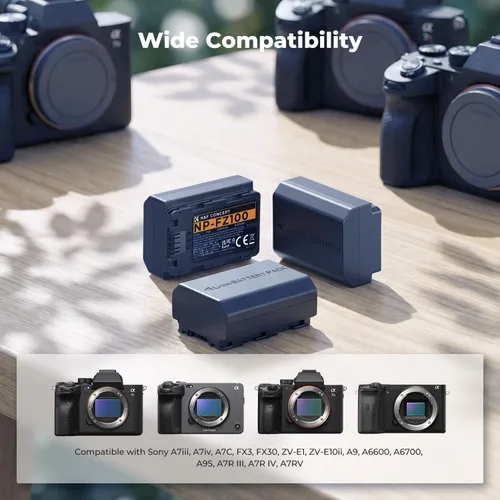 Miniatura 4 de K&F Concept Paquete de 3 baterías NP-FZ100 y cargador de batería LCD actualizado compatible con Sony A7iii, A7iv, A7C, FX3, FX30, A9, A6600, A6700