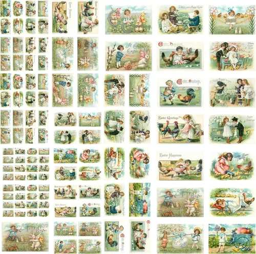Miniatura 4 de Decoupage - Paquete de papel (21 hojas de 6 x 8 pulgadas), diseño de conejitos de Pascua y niños FLONZ, estilo vintage, para decoupage, manualidades