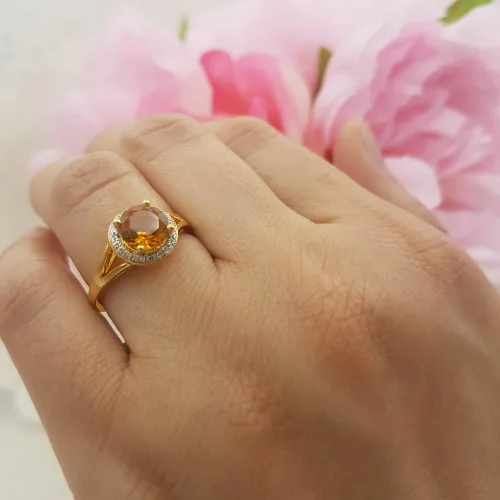 Miniatura 173 de Dazzlingrock Collection Anillo de compromiso redondo de 0.276 in con halo de diamante blanco y vástago dividido para ella en oro macizo de 14