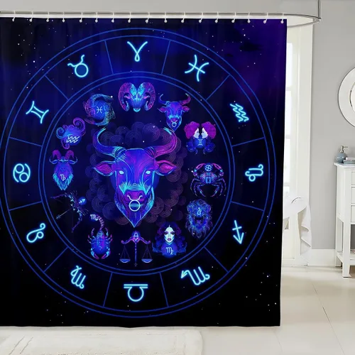 Miniatura 17 de Piscis - Cortina de baño de 72 pulgadas de ancho x 72 pulgadas de largo, 12 patrones de constelación para niños, niñas, niños, niñas, juego