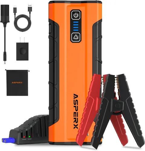 ASPERX AX2500 Arrancador de Batería, Arrancador de Batería de 21000mAh 2500A para Motores de Gasolina de hasta 10L o Diésel de 7.3L, Potenciador de
