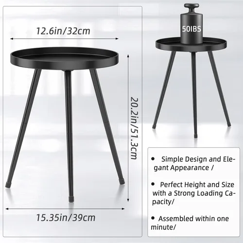 Miniatura 2 de SYQ Mesa auxiliar redonda de metal pequeña para interiores y exteriores, decoración moderna de mediados de siglo, mesa decorativa circular simple