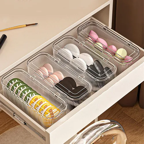 Miniatura 6 de JessLab Organizador de Brochas de Maquillaje, Organizador de Esponjas de Maquillaje Transparente, Estuche de Almacenamiento de Cosméticos con Tapa