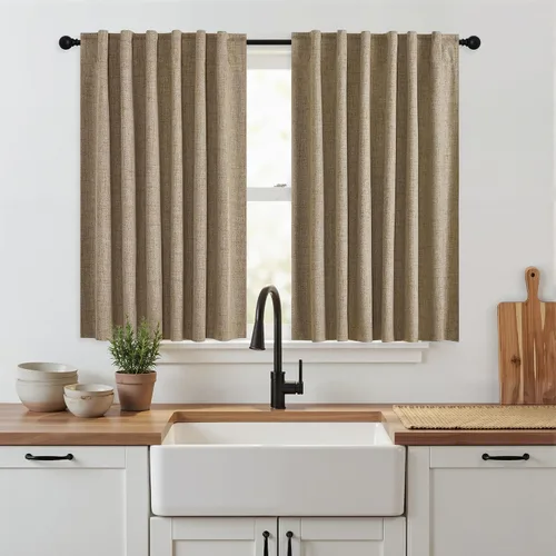 Miniatura 58 de RYB HOME Cortinas cortas opacas 100% marrones, 45 pulgadas de largo, 52 pulgadas de ancho, bloqueo de luz y aislamiento térmico para cocina