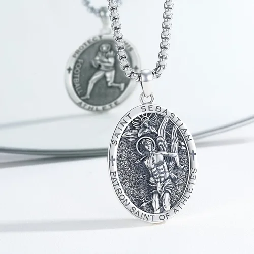 Miniatura 95 de Collar con colgante de plata de ley 925 con medalla de San Patrón, joyería religiosa para hombres y mujeres, con cadena de acero inoxidable 316L