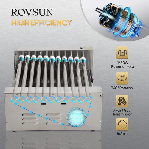 Miniatura 2 de ROVSUN Hot Dog Roller con 11 asadores para 30 hot dogs, máquina de cocción eléctrica de asador con cubierta, control de temperatura dual