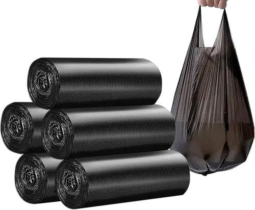 Bolsas de basura negras de 4 galones para baño, 5 rollos/100 unidades, asas pequeñas, bolsas de basura para oficina, papelera de baño, bolsas de