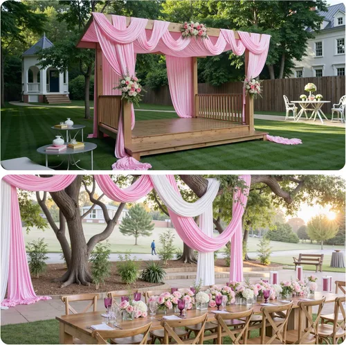 Miniatura 21 de 2 paneles de cortinas de techo beige de 5 x 30 pies para fiestas de boda – 30 pies extra largas de poliéster grueso sin arrugas, decoración