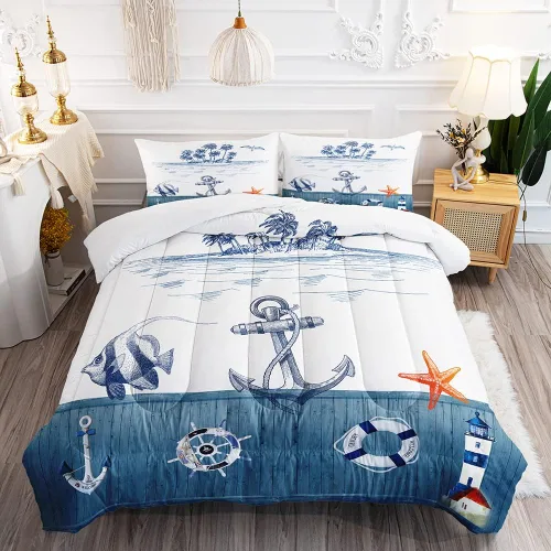 Miniatura 8 de Suncloris Juego de edredón coral océano para niños y adultos, edredón tamaño Queen con temática de hipocampo tropical rojo con 2 fundas de almohada
