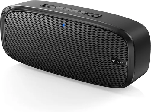 LENRUE Altavoz Bluetooth, altavoz portátil inalámbrico con sonido estéreo fuerte, graves intensos, tiempo de reproducción de 12 horas, micrófono