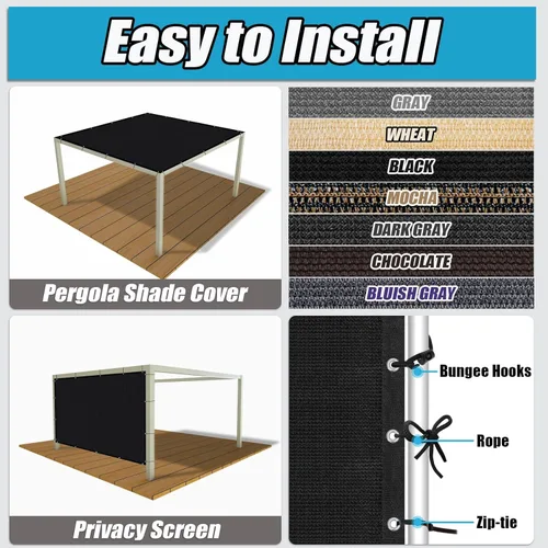 Miniatura 5 de Amagenix Tela para proporcionar 90% de sombra, 10 x 10 pies, con ojales, para pérgola, repuesto de toldo, biombo para privacidad para exteriores