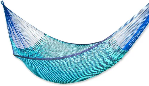 NOVICA HAM0033 Cuerda maya tejida a mano de algodón verde azulado azul verde azulado 2 personas XL, Riviera Zafiro (doble) Hamaca