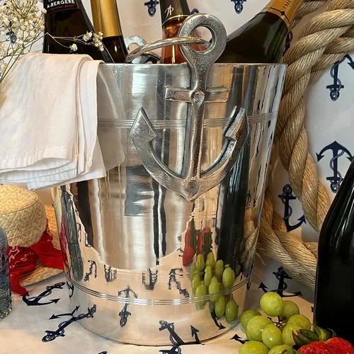 Miniatura 3 de WHW Whole House Worlds Anchors Cubo de hielo, enfriador de vino de lujo con asas y lazos, aluminio, 12.25 pulgadas