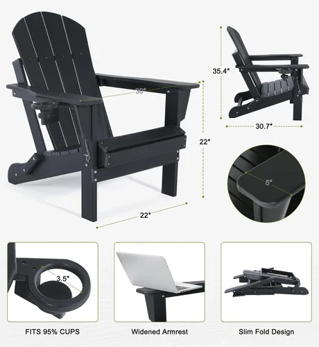Miniatura 3 de Silla Adirondack plegable con reposapiés, sillas Adirondack de plástico resistentes a la intemperie para exteriores con otomana desmontable, asiento