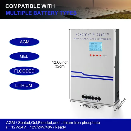Miniatura 4 de Controlador de carga solar MPPT de 100 amperios 48 V, 36 V, 24 V, 12 V, auto, panel solar de entrada máxima de 150 V, panel solar de 100 A, potencia
