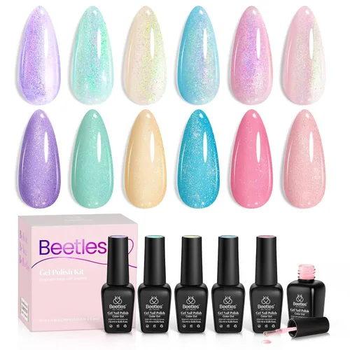 Miniatura 17 de Beetles - Juego de esmalte de uñas de gel de 6 colores, ojo de gato plateado, gel transparente rojo, rosa, amarillo, verde, negro, con efecto