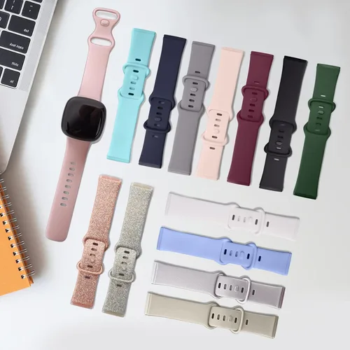 Miniatura 2 de Paquete de 3 bandas de silicona para Fitbit Sense bandas Fitbit Versa 3 bandas para mujeres y hombres, correas deportivas suaves clásicas
