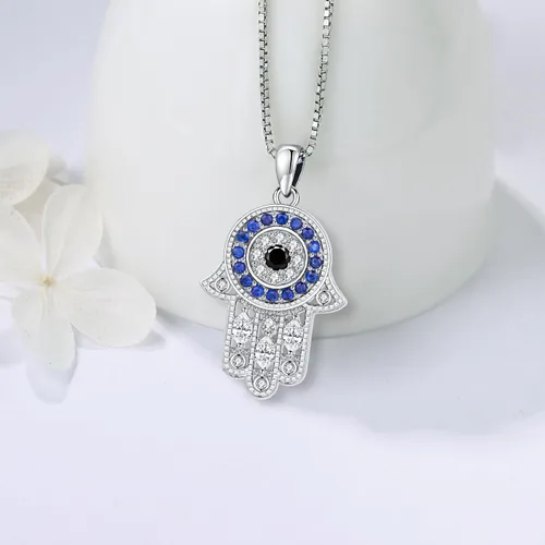 Miniatura 118 de Aniu Joyería de plata de ley 925 Hamsa de Fátima para mujer con circonita cúbica, viene con caja de regalo negra