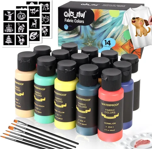 Miniatura 10 de Colorful Juego de Pintura de Tela para Ropa de 12 Colores - Kit de Pintura Textil Permanente para Zapatos, Lienzo - Juego de Pintura Antideslizante