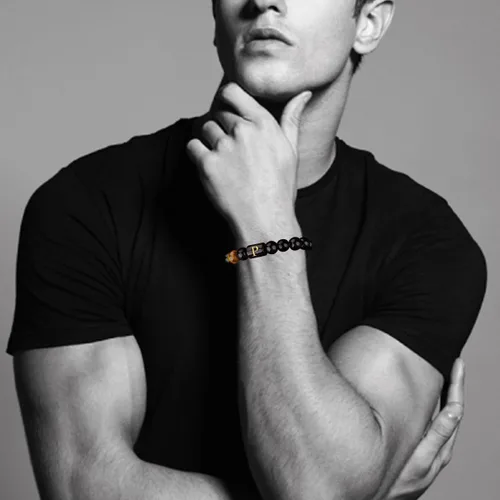 Miniatura 82 de SUMMER LOVE Regalos para el Día del Padre, pulsera con inicial de piedra de ónix negro de 0.394 pulgadas para hombres, pulsera de cuerda trenzada