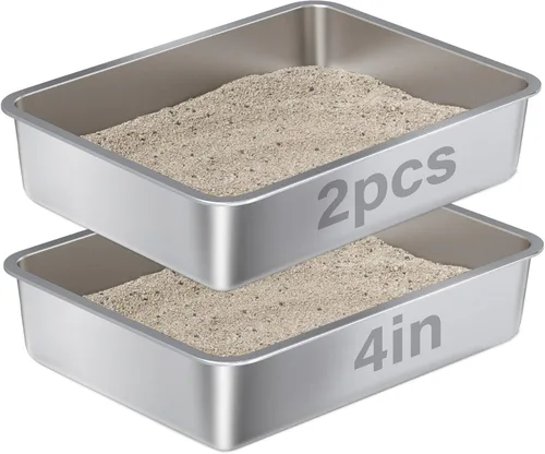 Caja de Arena de Acero Inoxidable – Caja de Arena de Metal para Gatos – Cajas de Arena para Gatos de 4" de Alto, Bandeja de Arena para Gatos,