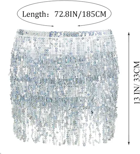 Miniatura 2 de Kakaco Falda de danza del vientre para mujer, faldas de flecos con lentejuelas, falda brillante de cadera, falda de fiesta de moda