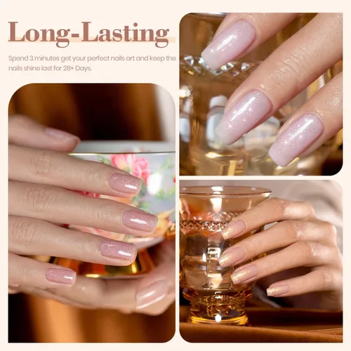 Miniatura 4 de RARJSM Juego de 6 esmaltes de gel con purpurina color nude, rosa pálido, gelatina lechosa, cachemira, rosa, beige, albaricoque, marrón champán