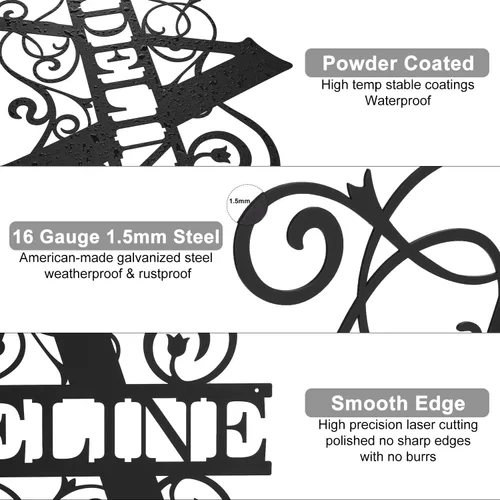 Miniatura 8 de Letreros de metal personalizados con nombre de familia, letreros de apellido, decoración del hogar arte de pared de metal al aire libre
