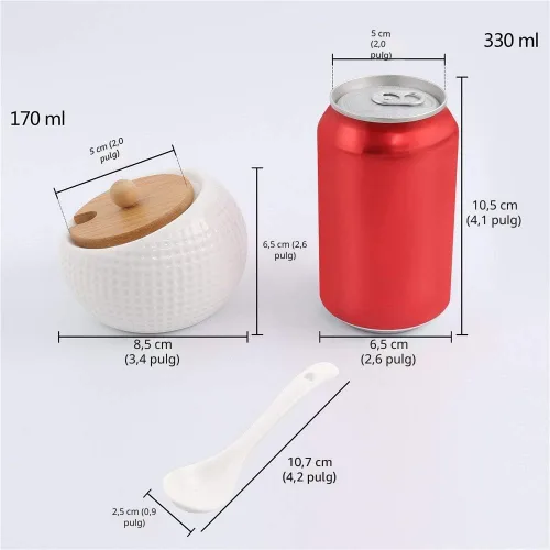 Miniatura 4 de Recipiente de especias de porcelana para condimentos con tapas, soporte de tapa de bambú, cuchara de servir de cerámica, bandeja de madera, la mejor