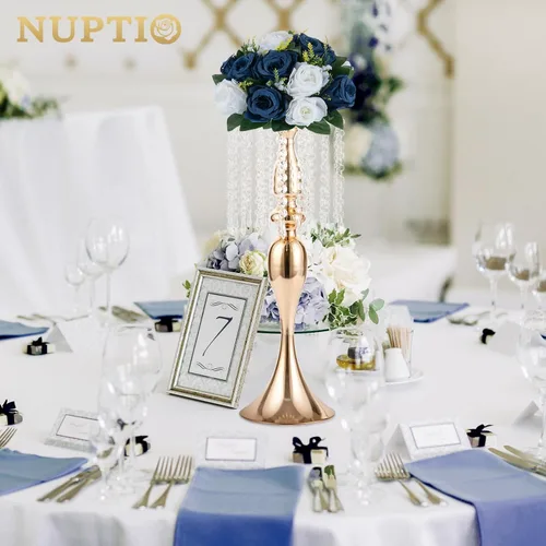 Miniatura 4 de NUPTIO Centros de Mesa de Flores Artificiales para Mesas - 2 Piezas de 9.5 Pulgadas de Diámetro Bolas de Flores Falsas Rosas Azul Marino y Blanco