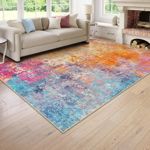 Miniatura 24 de Lahome Alfombra redonda moderna abstracta de 3 pies, color azul, lavable, de 3 x 3 pies, para cocina, entrada, suave, pequeña, antideslizante