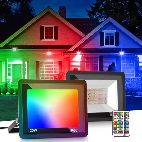 L LOHAS LED Luz de Inundación LED RGB para Exteriores, 25W Luces de Fiesta DIY que Cambian de Color con Control Remoto, Luz de Patio con