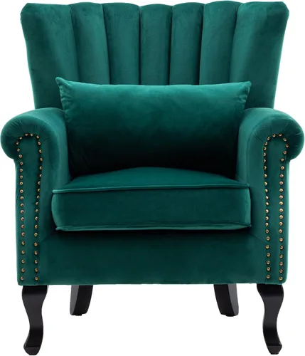 Miniatura 18 de CHAIRUS - Silla decorativa moderna de mediados de siglo con respaldo de canal, cómoda silla de sofá individual, silla con reposabrazos y almohada